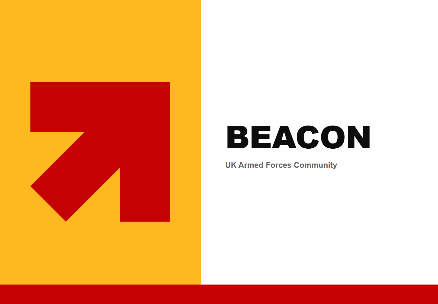 Beacon red and yellow symbol beside the wordmark and UK Armed Forces Community strapline.