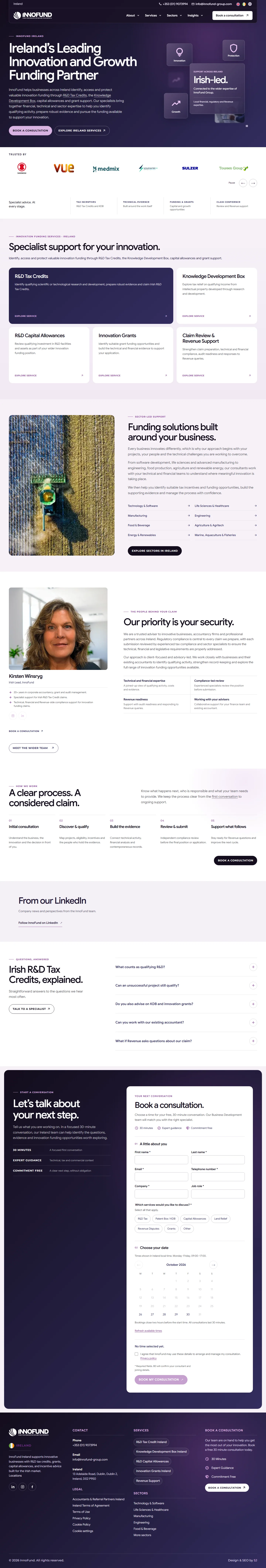 InnoFund Ireland homepage with market-specific innovation funding information